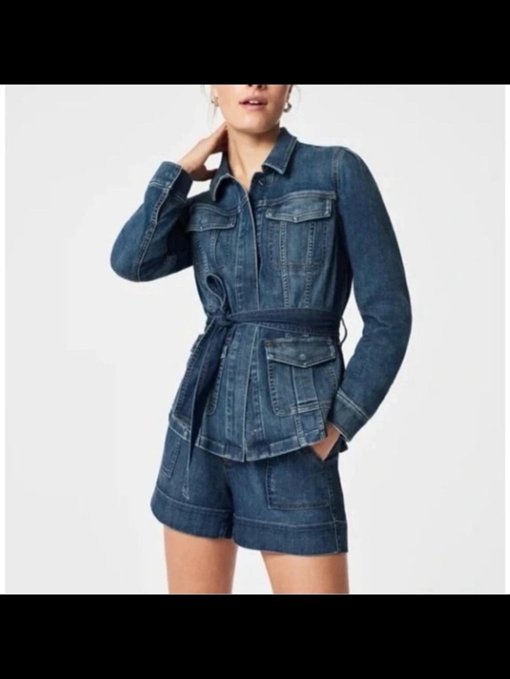 SPANX Dark Blue Denim Tie-Waist Jean Jacket